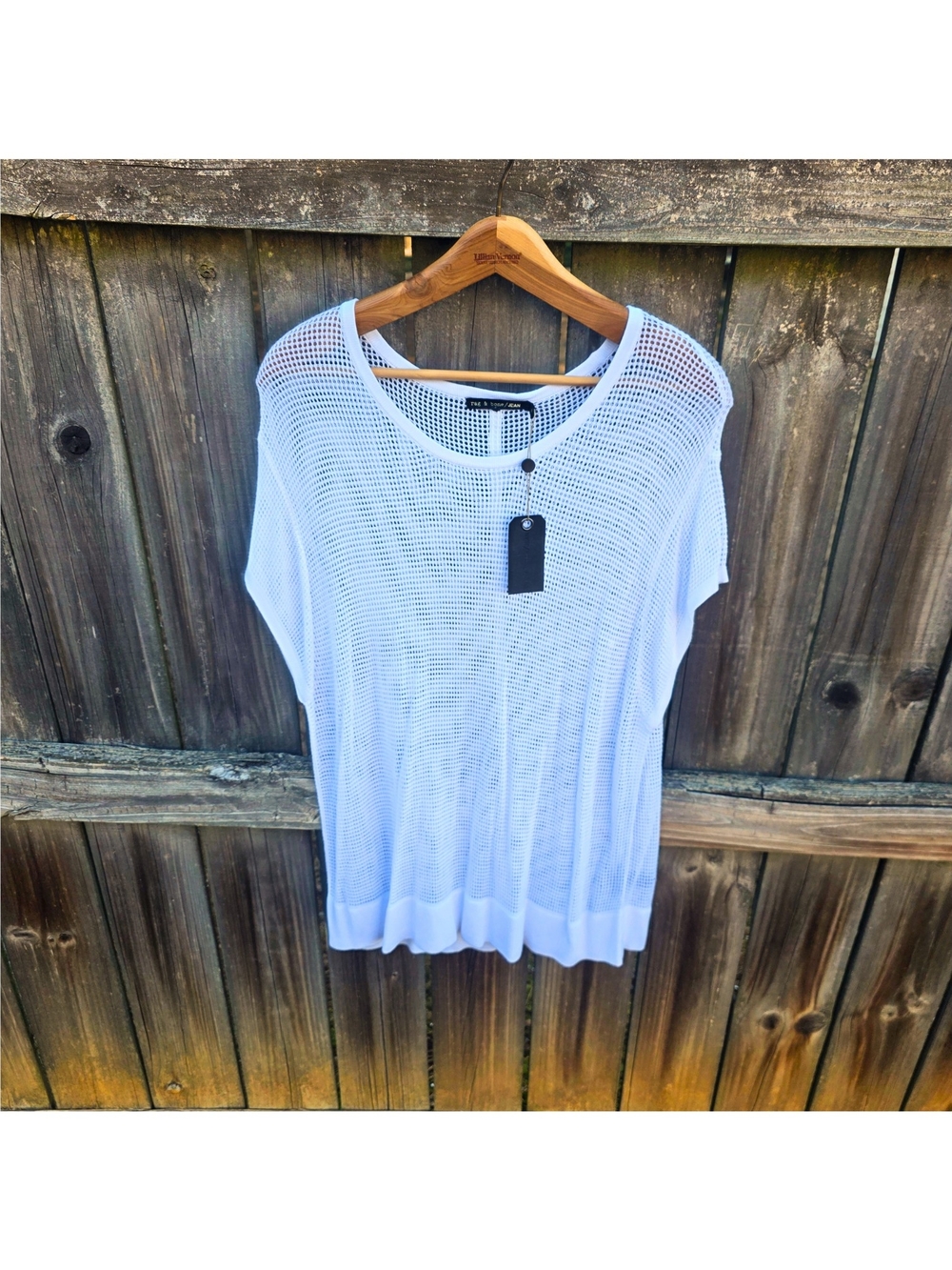 Rag & Bone JEAN Odette Tee White Mesh Open Knit Pullover Top Size L NWT - Picture 7 of 16